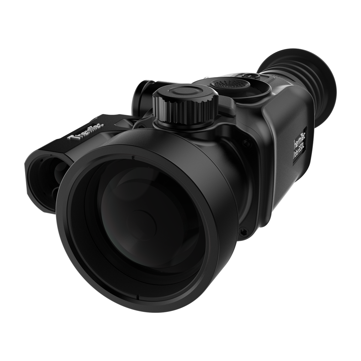 ThermTec Vidar-LRF 650L 2.0 thermal compact scope, low front view of large objective lens and focus knob
