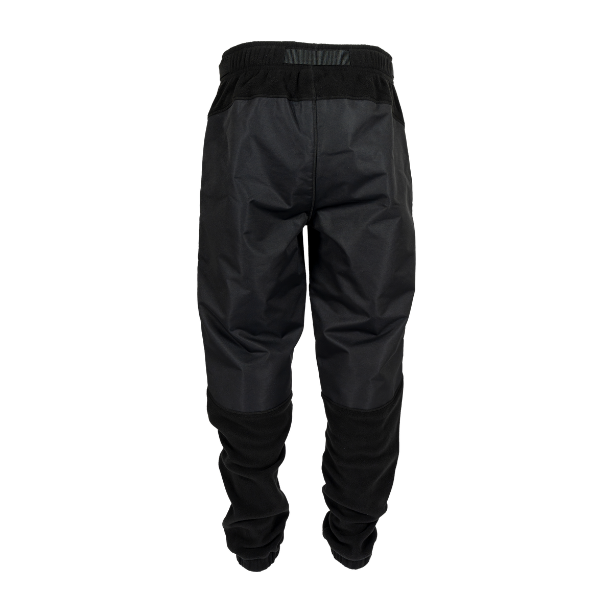 Spika Paperbark men's hybrid fleece pants in Black, back view with reinforced seat and knees