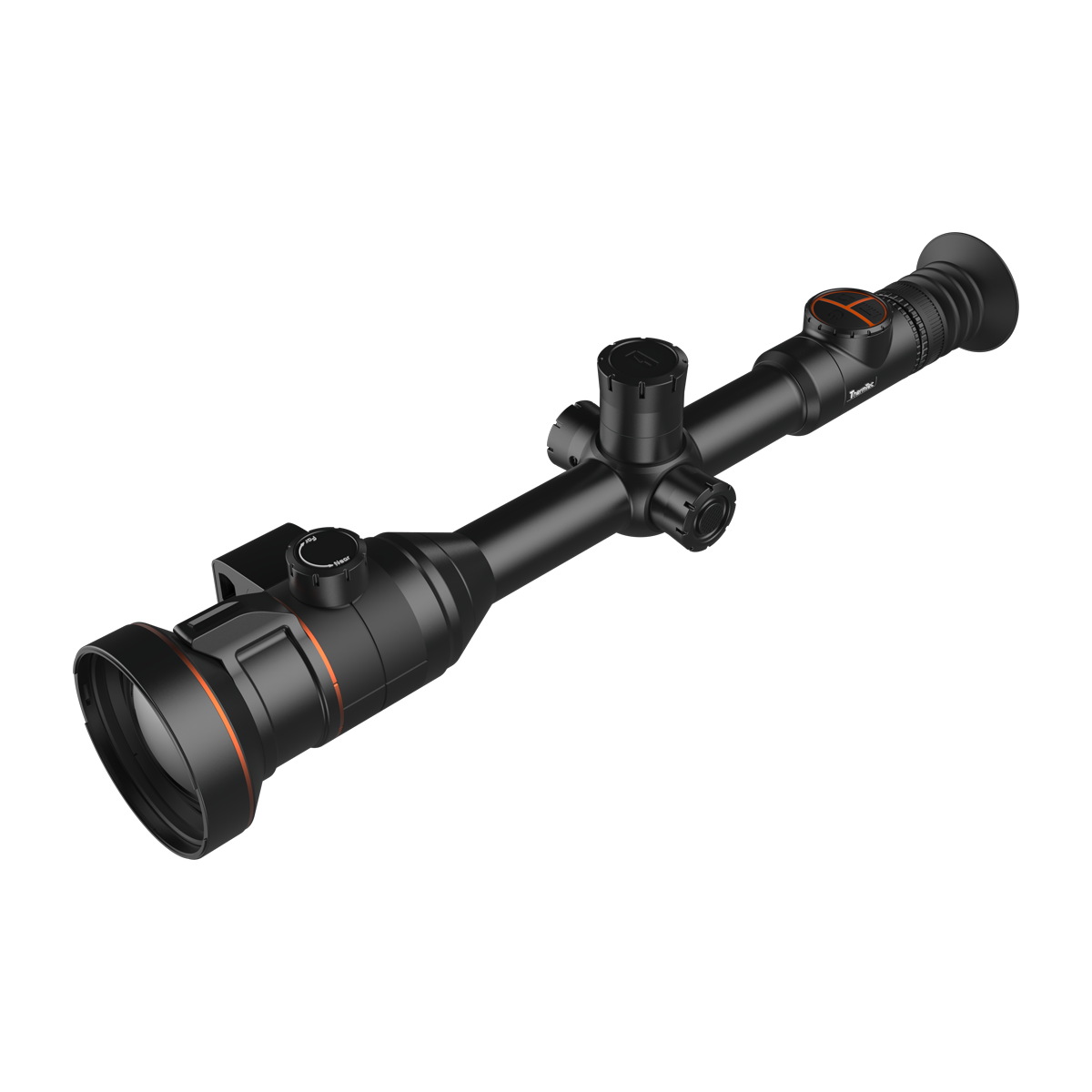 ThermTec Ares-LRF 360L 2.0 thermal tube scope, three-quarter view from objective lens end