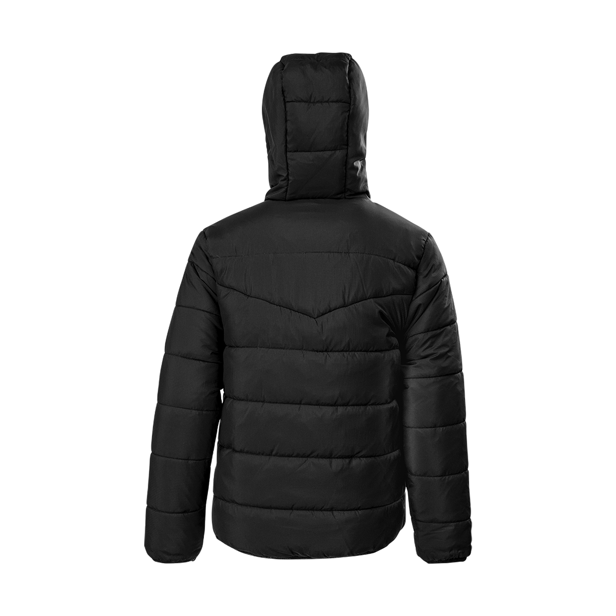 Spika Terra kids' puffer jacket in Black, back view with quilted panels and hood