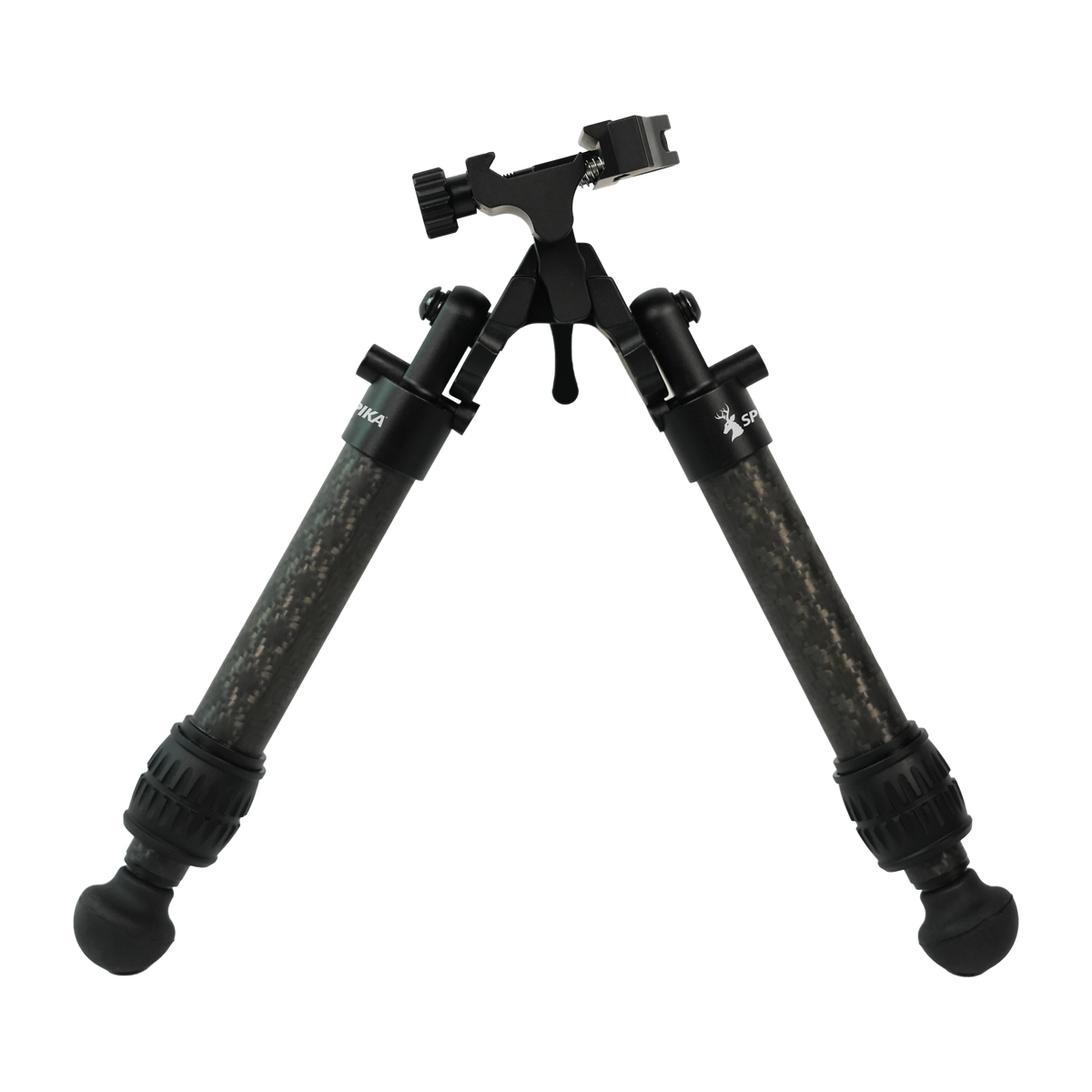 Spika Velocity Carbon Bipod 7-10in tilted, showing the picatinny clamp and tilt lever