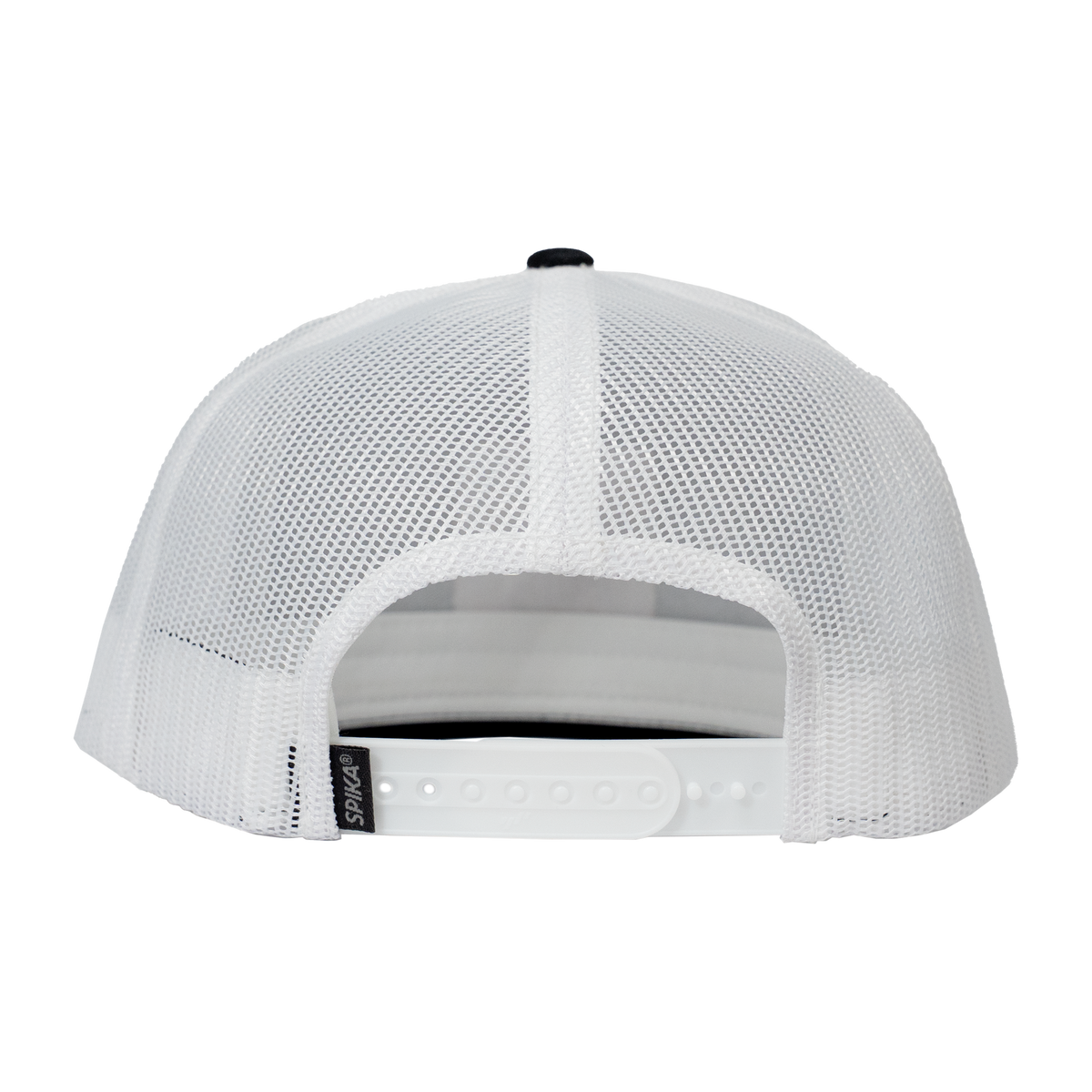 Spika High Country Sambar patch trucker cap in Black/White, rear view of mesh and snapback