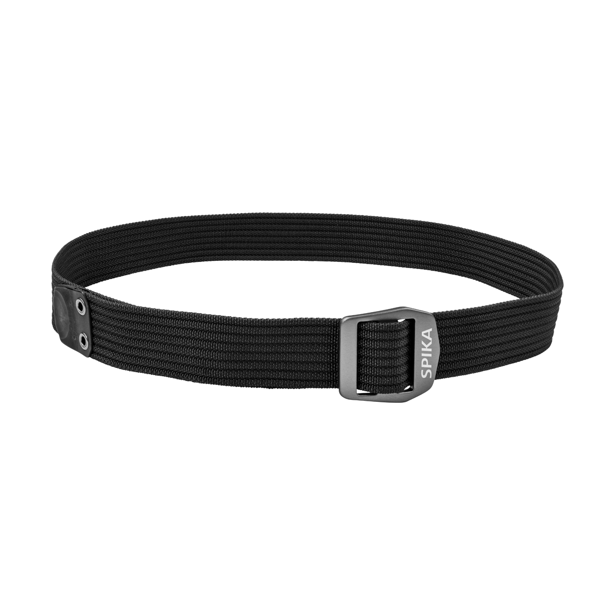 Spika Ranger Mk2 adult belt in Black, full loop view of stretch webbing and alloy buckle