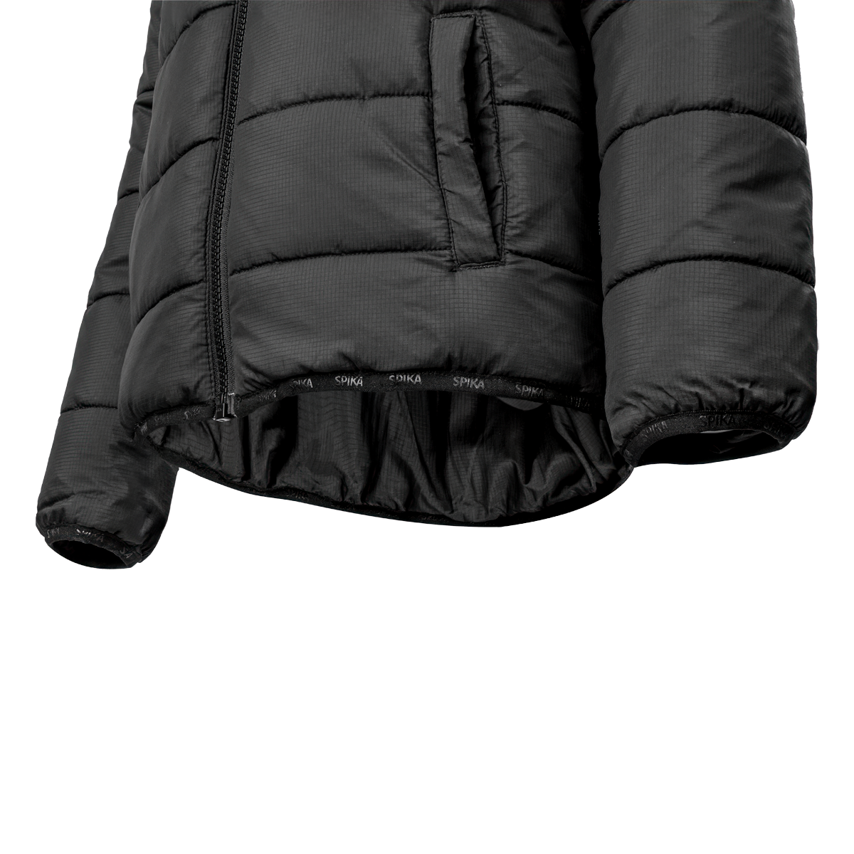 Spika Terra kids' puffer jacket in Black, close-up of the elastic hem and hand pocket