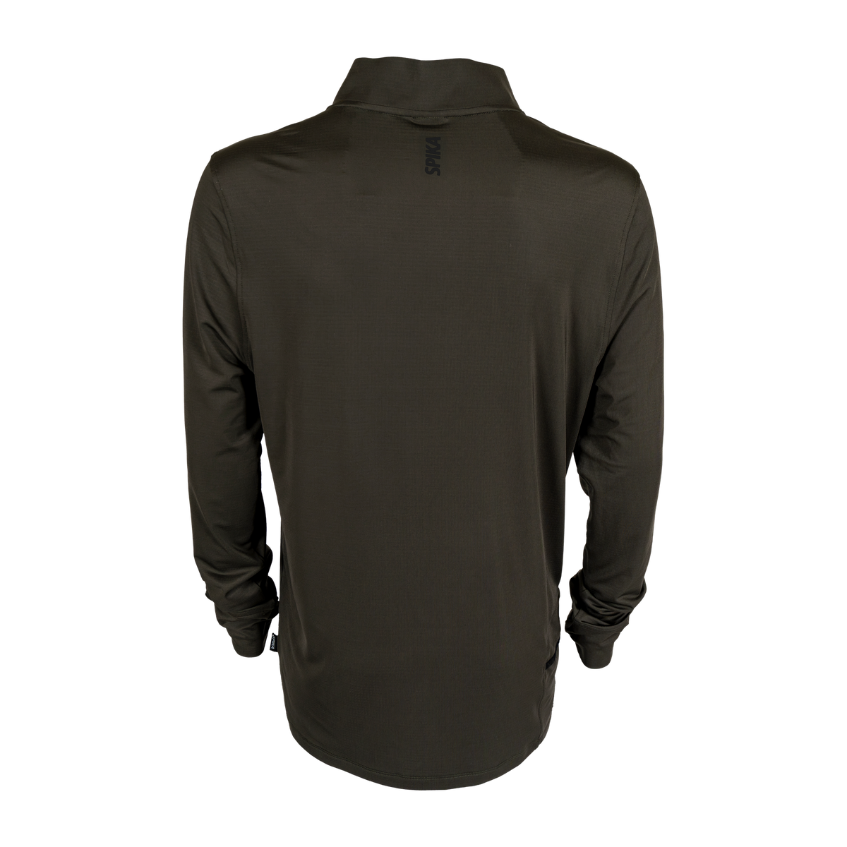 Spika Enduro men's Olive Summit athletic top, back view with tonal logo below the collar
