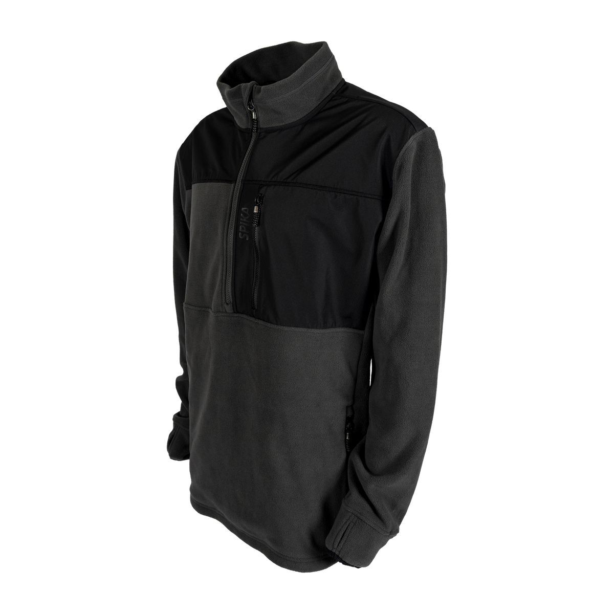 Spika Perisher men's fleece half-zip in Slate, three-quarter view of the collar and chest pocket