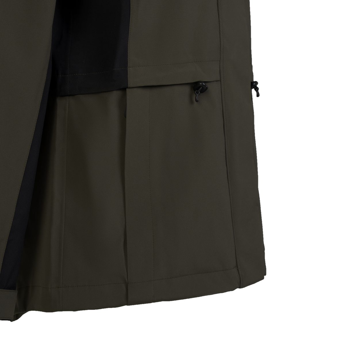Spika Reign women's jacket in Olive Summit/Black, close-up of the drawcord waist and hem