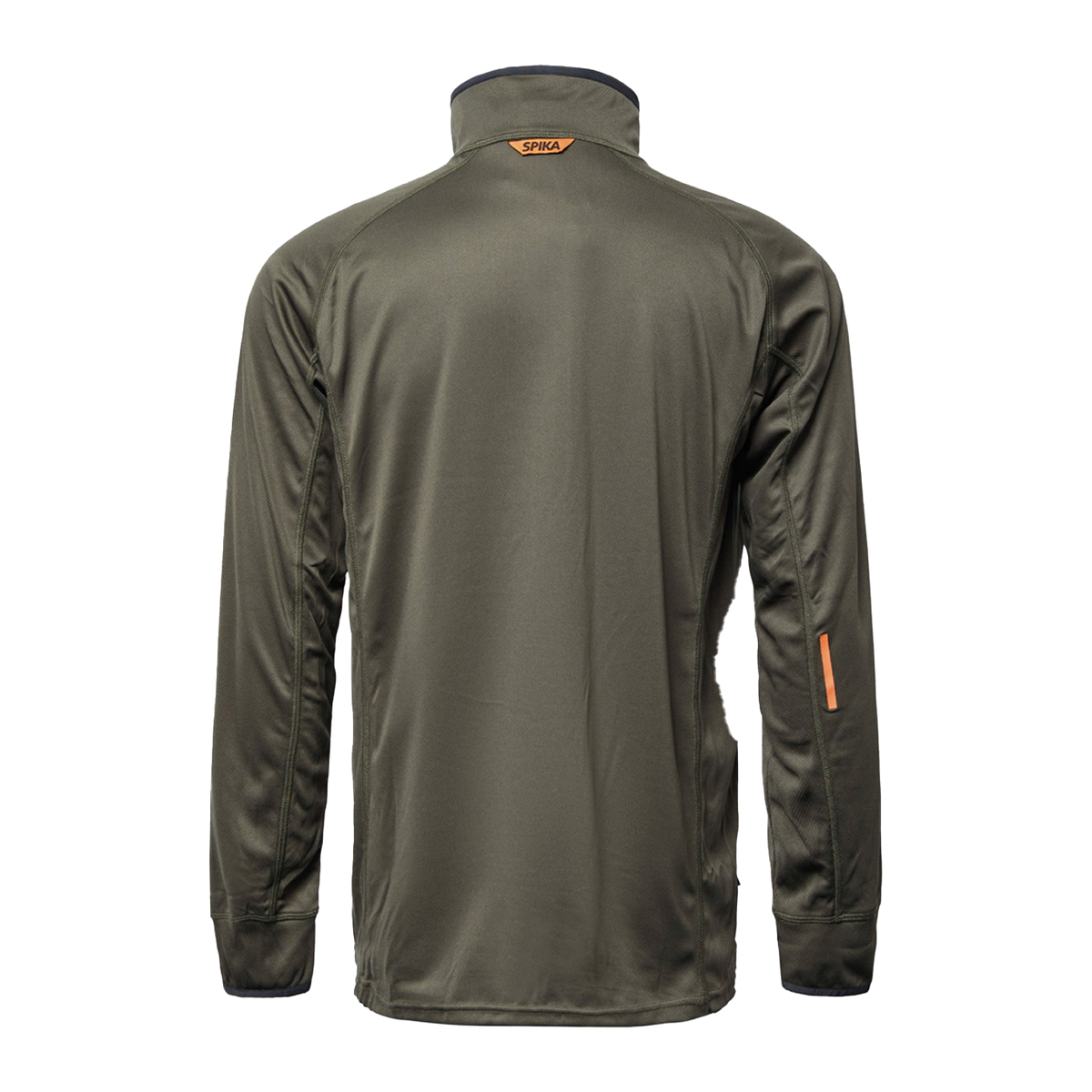 Spika Guide men's lightweight half-zip top in Olive, back view with orange collar tab