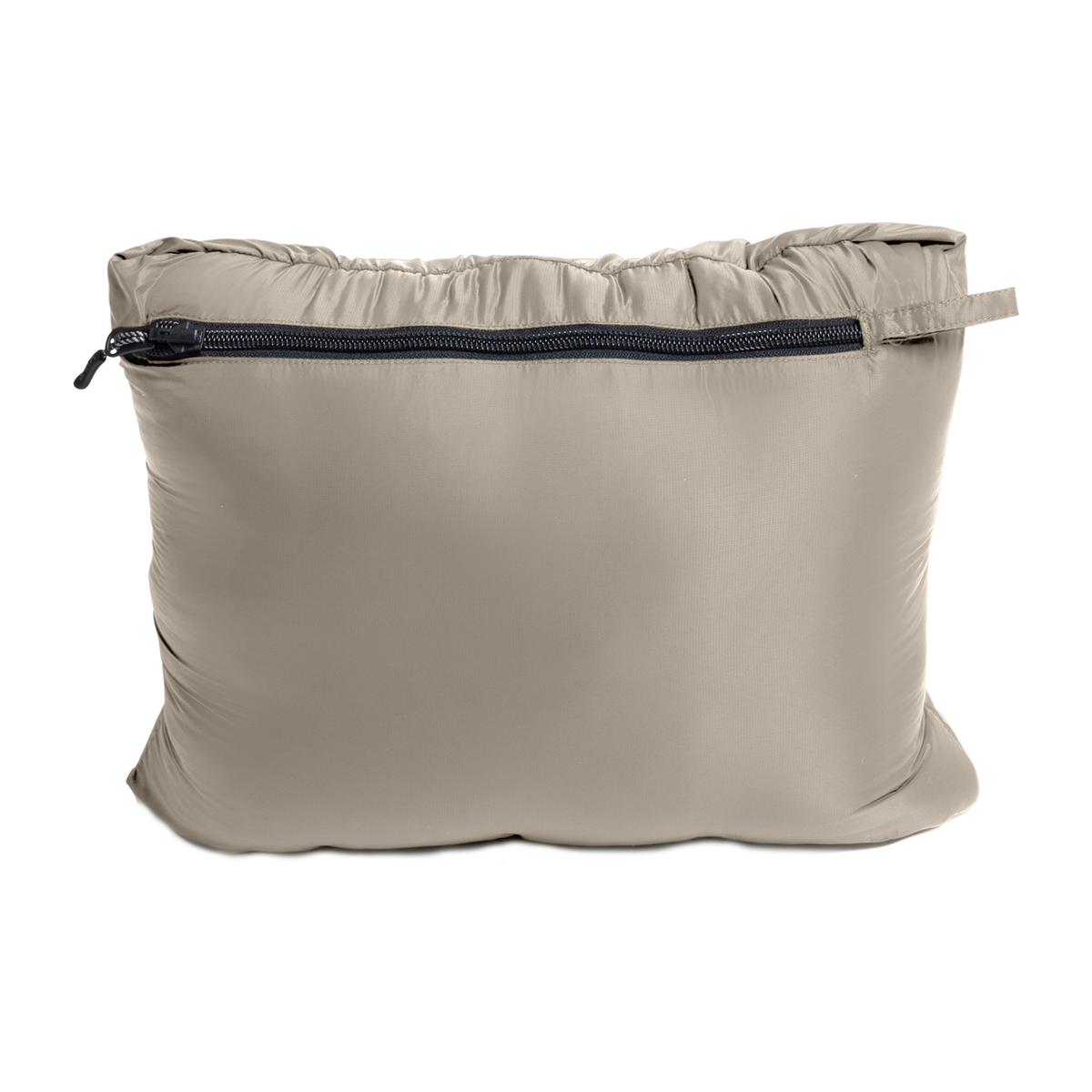 Spika Hideout men's packable puffer jacket packed into its own tan zip stuff pouch