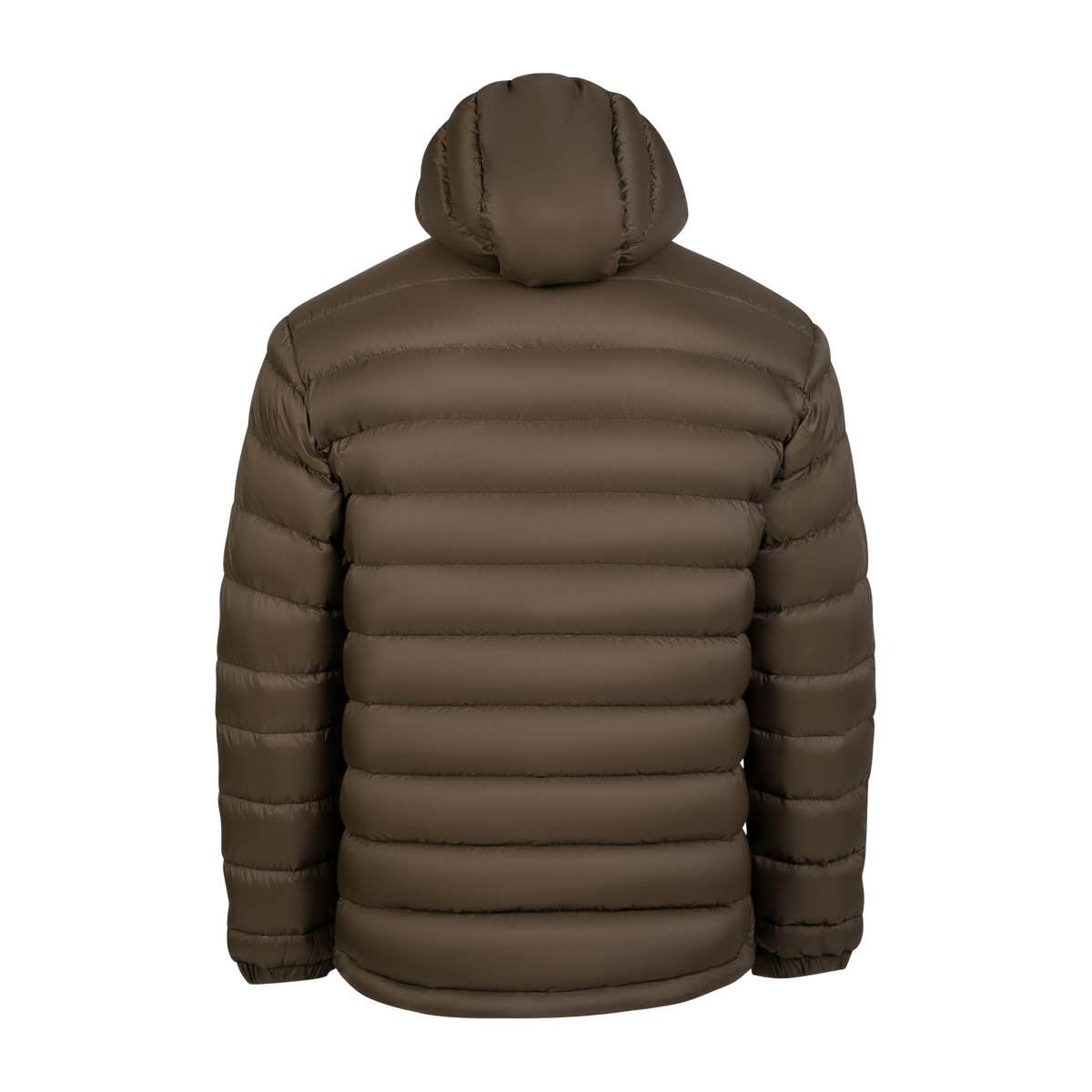 Spika Hideout men's packable puffer jacket in Mud Brown, back view of the quilted baffles