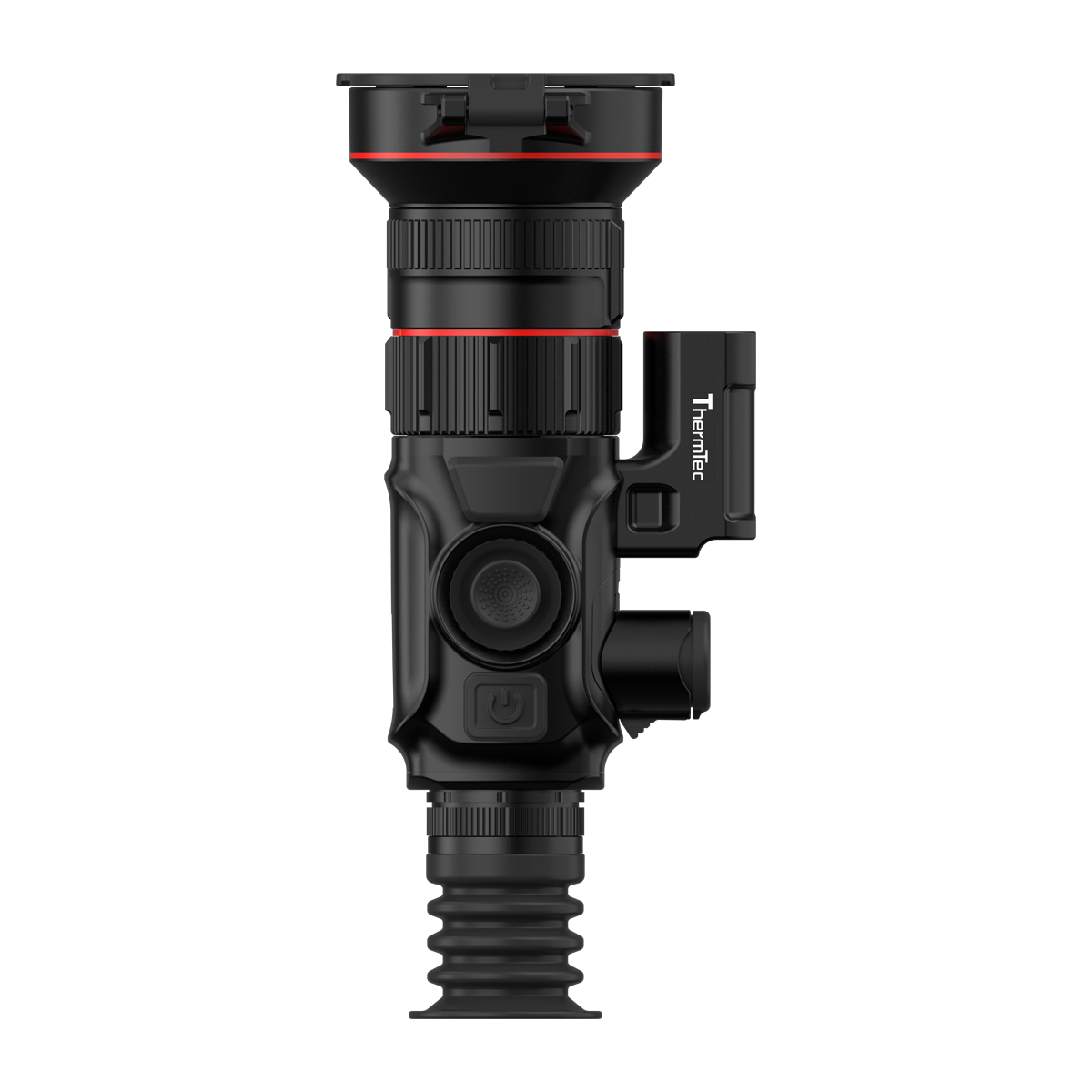 ThermTec Vidar-LRF 660L 2.0 thermal compact scope, top-down view of controls, focus ring and rangefinder unit
