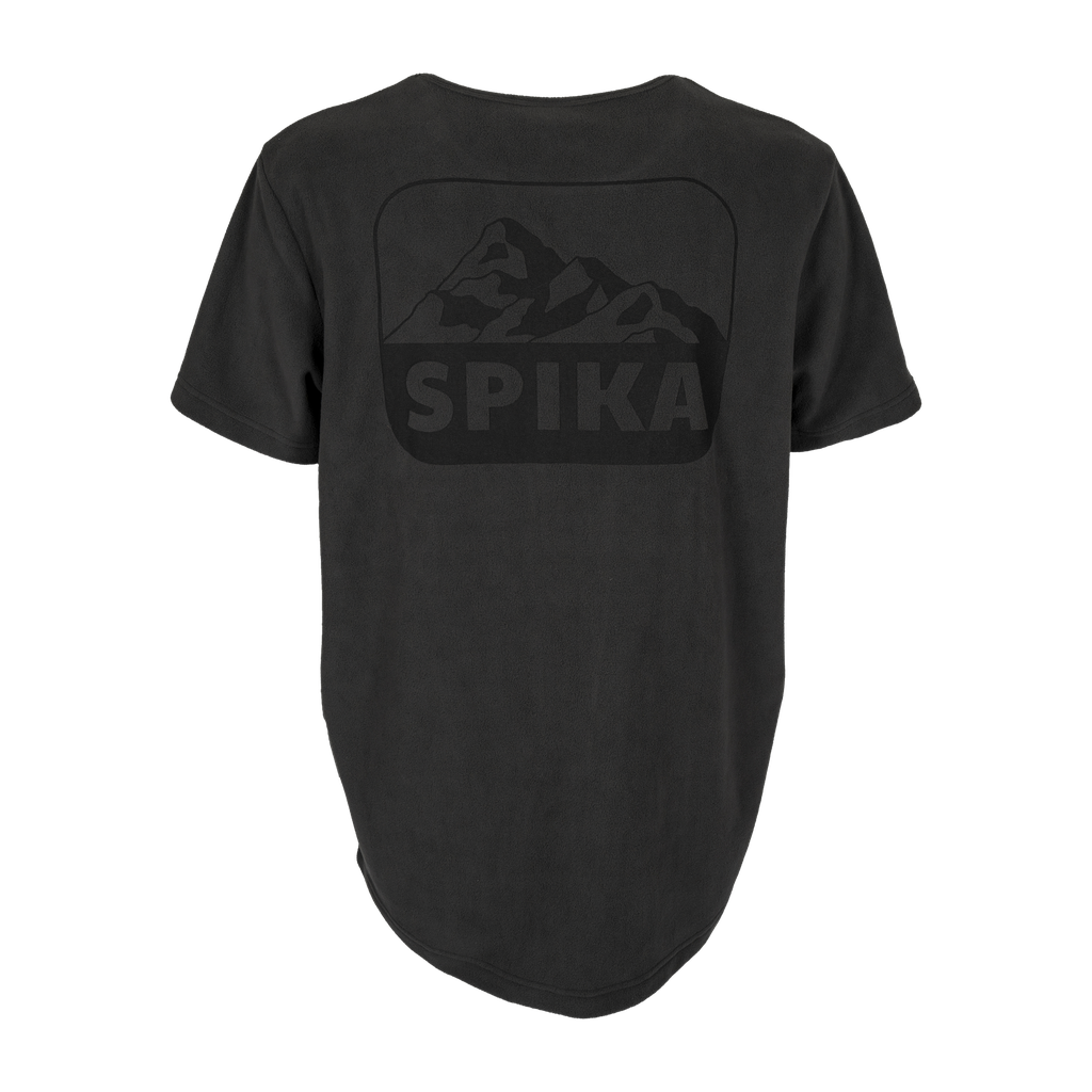 Spika Mountain men's burnout fleece t-shirt in Slate, back view with tonal mountain logo print