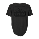 Spika Mountain men's burnout fleece t-shirt in Slate, back view with tonal mountain logo print