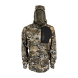 Spika men's microfleece hunting hoodie in Biarri Camo, front view with black zip chest panel