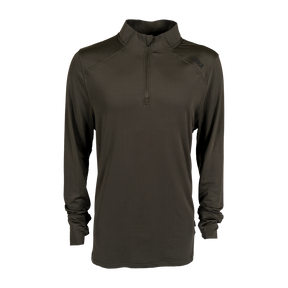 Spika Enduro men's athletic quarter-zip top in Olive Summit with raglan shoulders, front view