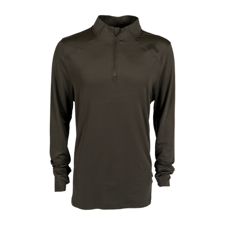 Spika Enduro men's athletic quarter-zip top in Olive Summit with raglan shoulders, front view