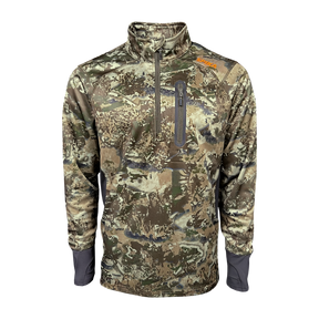 Spika Recoil men's performance quarter-zip top in Biarri Camo, front view with zip chest pocket
