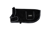 Spika Campside dog jacket in black with reflective piping, side pocket and Spika badge