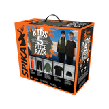 Spika Kids 5 Piece Box Pack in orange gift box showing the fleece, tee, pants, beanie and bottle