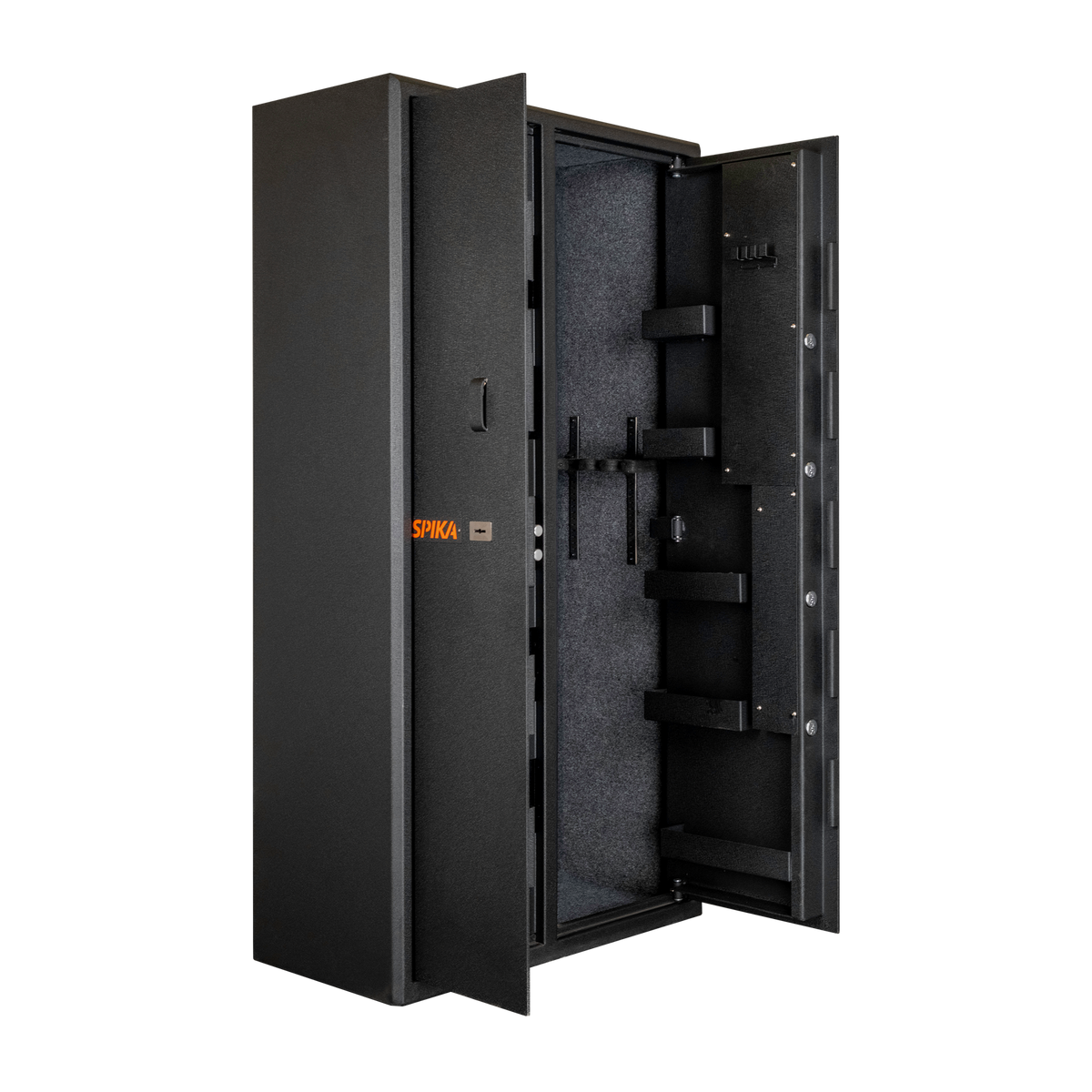 Spika SDD double door safe open at an angle showing barrel holders on the door