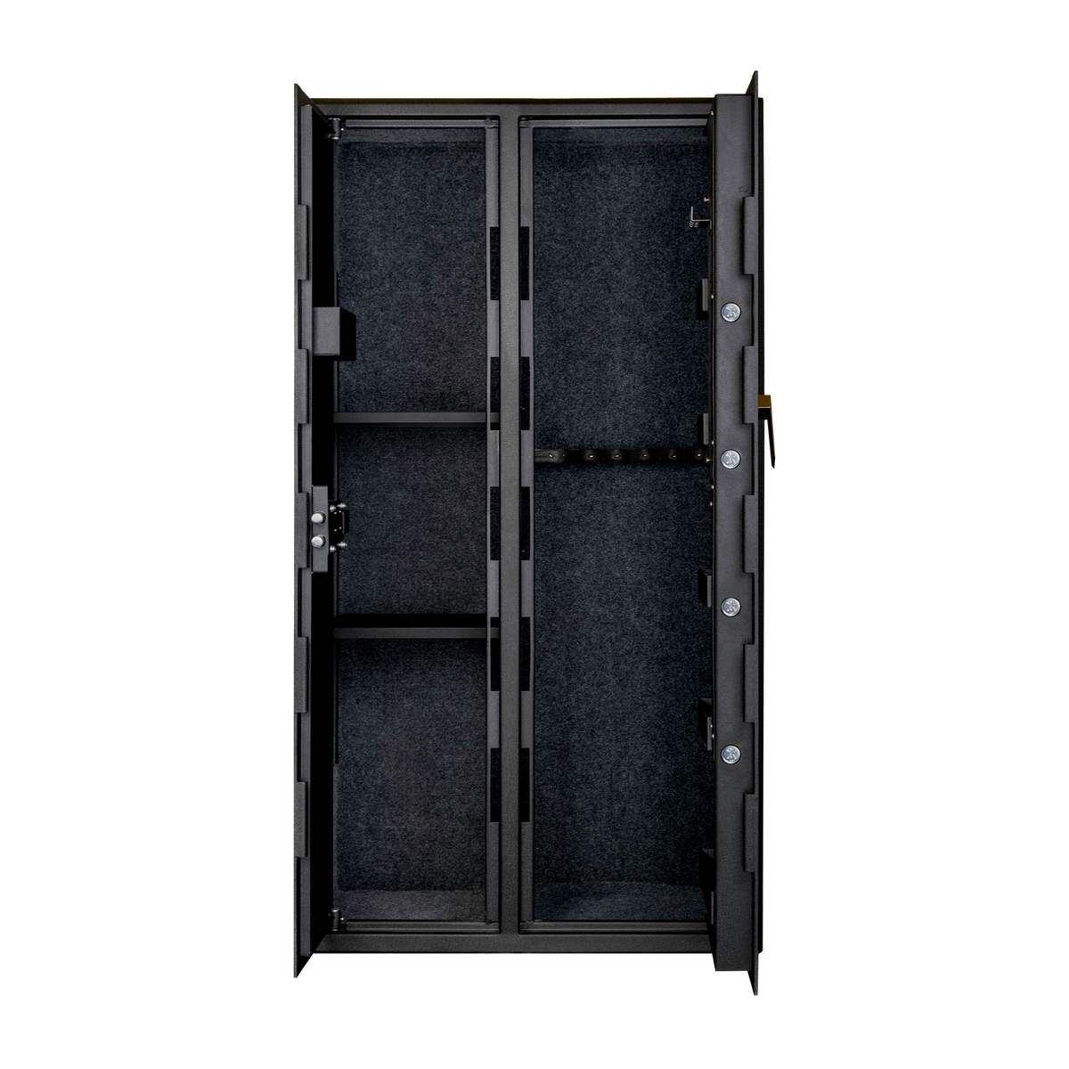 Spika SDD double door safe with both doors open showing shelves and rifle rack