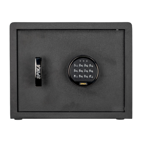 Spika SP digital pistol safe front view with electronic keypad and Spika handle