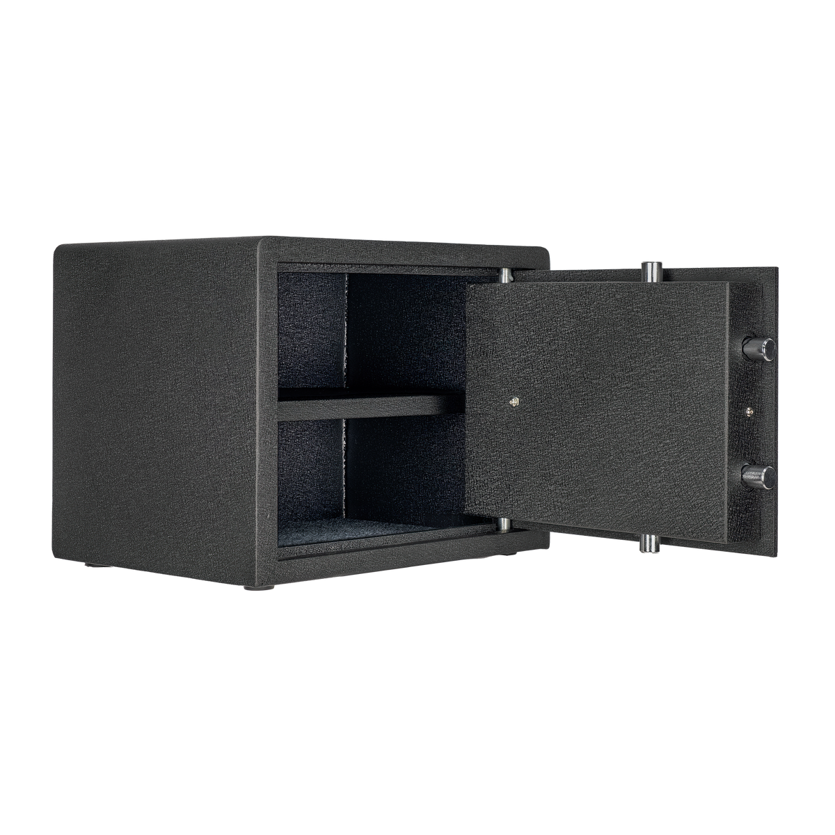 Spika SP digital pistol safe open at an angle showing interior shelf and door