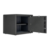 Spika SP digital pistol safe open at an angle showing interior shelf and door