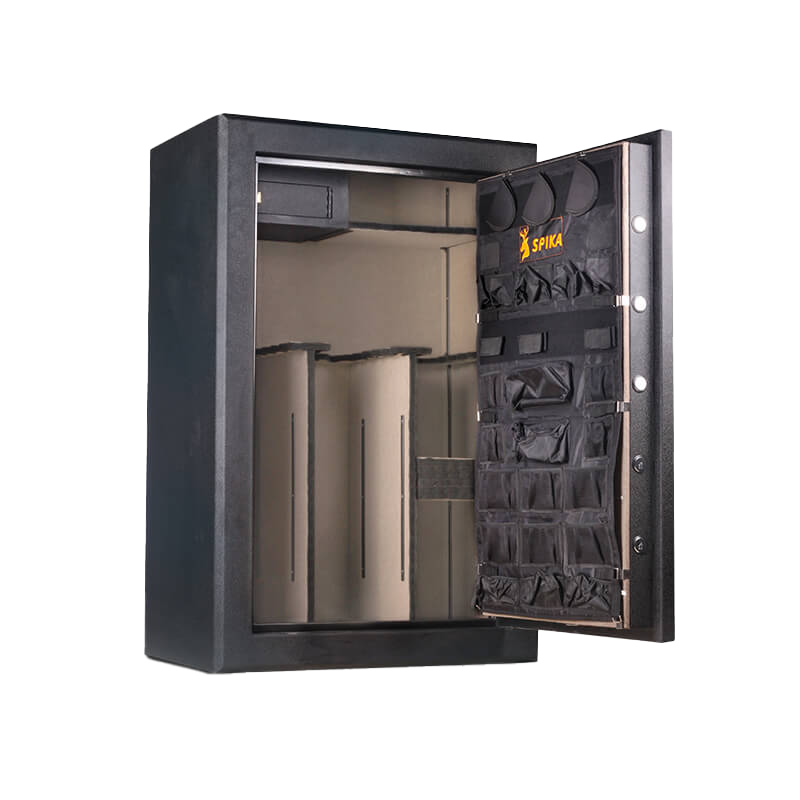 Spika SFB2 extra large fire resistant safe open showing barrel rests and door organiser