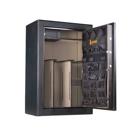 Spika SFB2 extra large fire resistant safe open showing barrel rests and door organiser