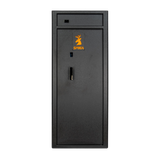 Spika S4 base range 15-gun safe front view with top ammo compartment, key lock and handle