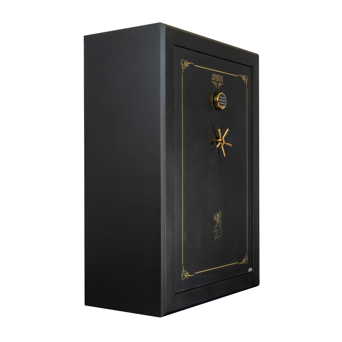 Spika SCH2 extra large 33-gun safe, angled side view showing the textured black finish