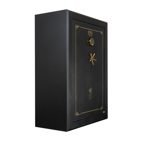 Spika SCH2 extra large 33-gun safe, angled side view showing the textured black finish