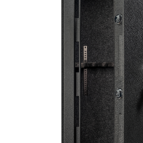 Close-up of the Spika S4 gun safe interior showing adjustable rack rail and locking bolts