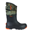 Spika Bruzer men's gumboot in Biarri Camo and Charcoal with neoprene upper and orange sole, side view