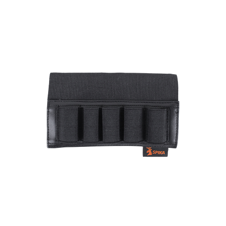 Spika buttstock shell holder in black with five wide loops for shotgun shells