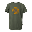 Spika GO Seeker kids' t-shirt in Olive, front view with orange circular Spika logo graphic