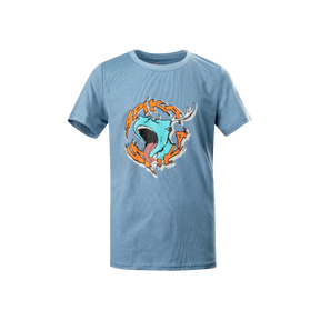 Spika GO Rogue kids' T-shirt in blue, front view with bellowing stag cartoon SPIKA graphic