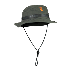 Spika Guide adult bucket hat in Olive with orange deer logo, SPIKA band and chin cord