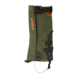 Spika Strike youth hunting gaiter in Olive, single gaiter with orange Spika logo and top strap