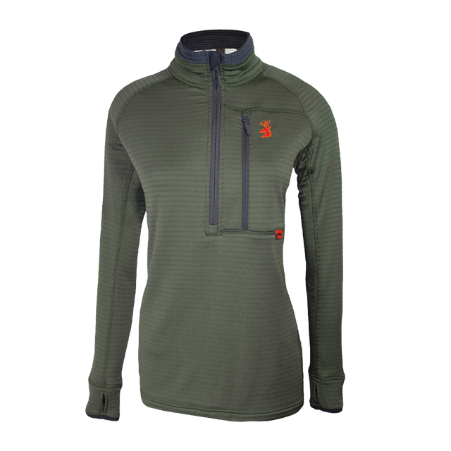 Spika Gridfleece women's half-zip top in Olive, front view with grid fleece texture and chest zip