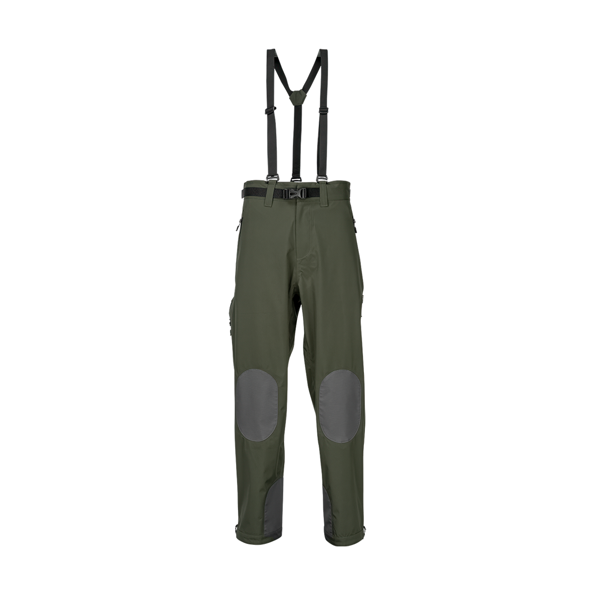 Spika Edge men's waterproof hunting pants in Olive with braces and grey knee patches, front view