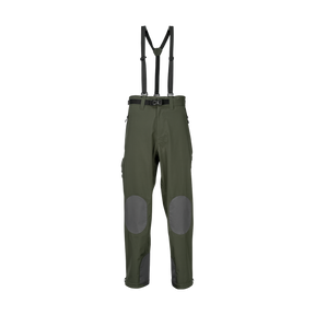 Spika Edge men's waterproof hunting pants in Olive with braces and grey knee patches, front view