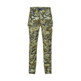 Spika Recon women's hunting pants in Biarri Camo, front view with webbing belt and cargo pockets