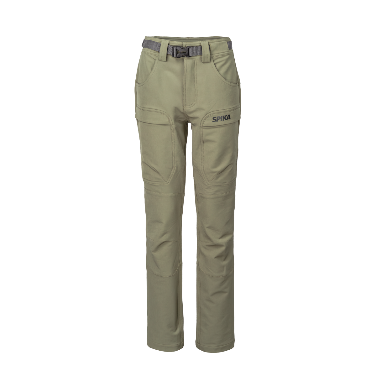 Spika Recon women's hunting pants in Dusky Green, front view with webbing belt and cargo pockets