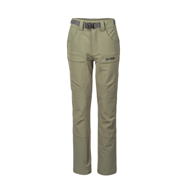 Spika Recon women's hunting pants in Dusky Green, front view with webbing belt and cargo pockets