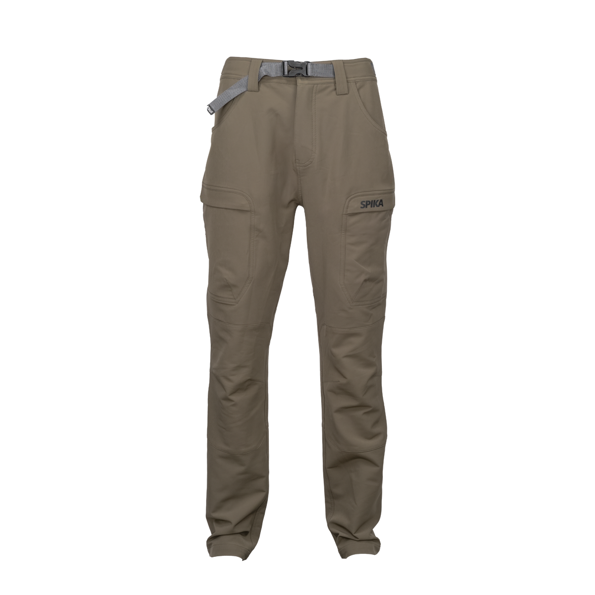 Spika Recon men's hunting pants in Tan, front view with webbing belt and cargo pockets