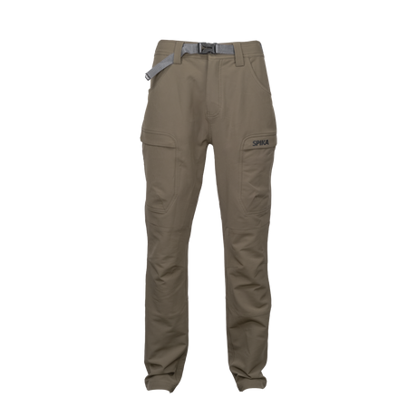 Spika Recon men's hunting pants in Tan, front view with webbing belt and cargo pockets