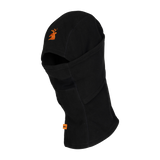 Spika Alpine adult fleece balaclava in Black, three-quarter view with orange deer logo