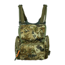 Spika Drover II bino pack in Biarri Camo, front view with flap lid and zipped front pocket